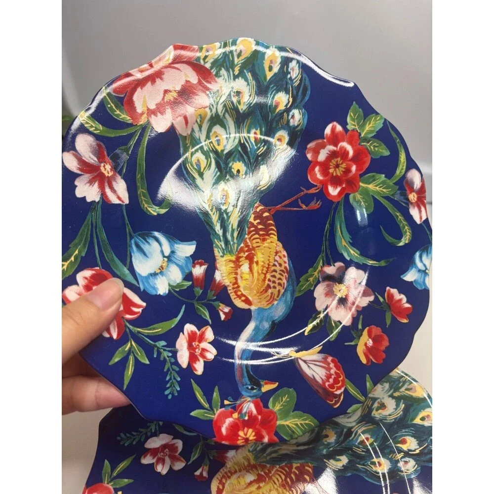 6 pc Pier 1 Peacock Luncheon Salad/dessert Plates 8.5” Floral Scalloped Edge
